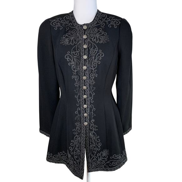 Vintage Marie St. Claire Size 6 Embroidered Blazer Jacket Black Whimsygoth - Picture 1 of 13